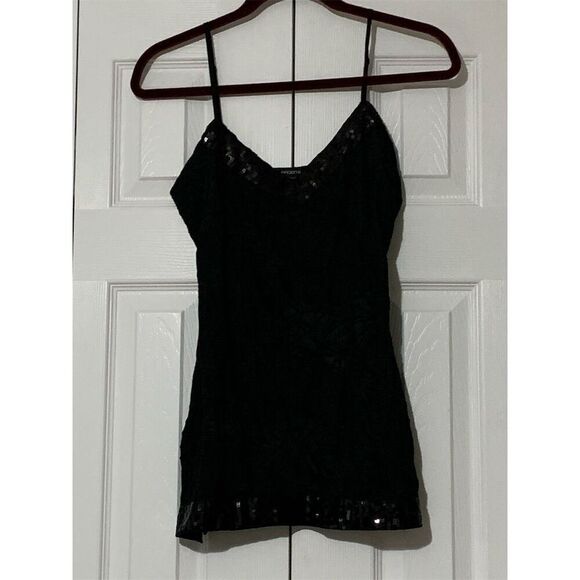 Black Arden B. Crinkle Sequins Top V-Neck Party Cocktail Evening M/L - Picture 15 of 16